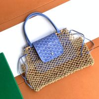 Goyard Aligre Bag In Raffia Mesh and Goyardine Canvas with Envers Floral Blue