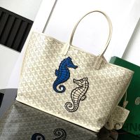 Goyard Anjou Bag In Seahorse Embroidered Goyardine Calfskin Beige