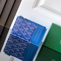 Goyard Bourbon Zipped Card Holder In Goyardine Canvas Blue